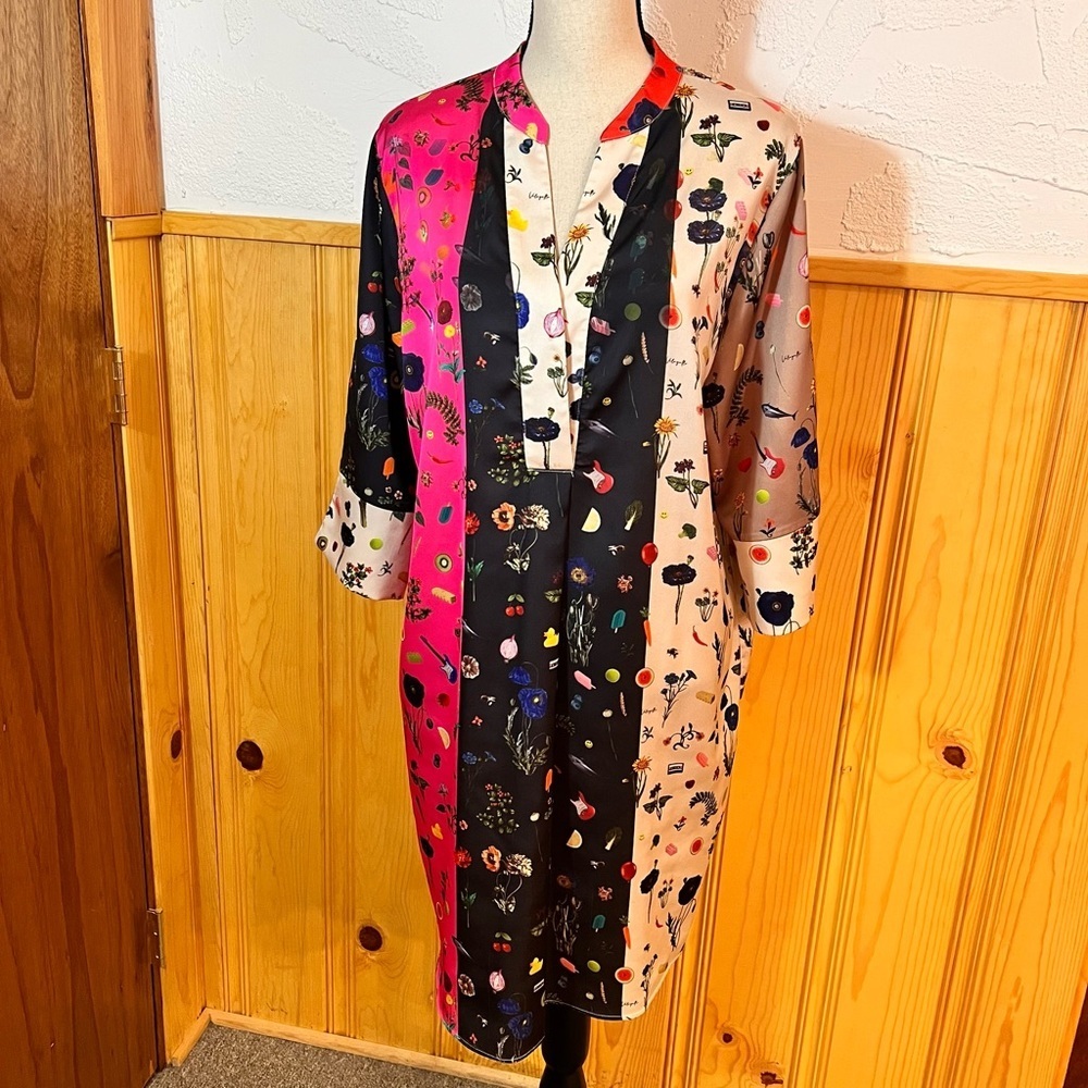 Vilagallo Brenda Colorful Striped Bouquet Print Midi Dress Sz-42
